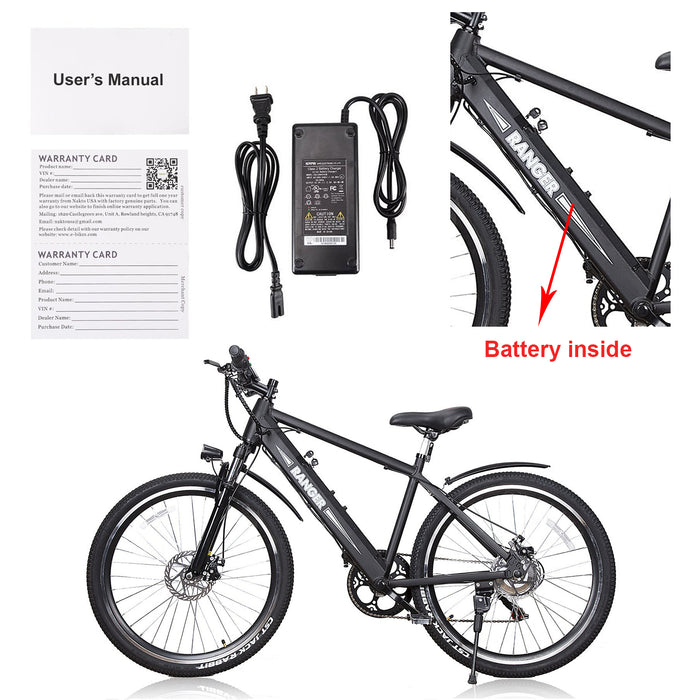 Nakto Ranger Mountain Electric Bicycle 26" in Black